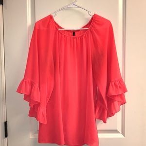 Hot Pink Bell Sleeve Sheer Top
